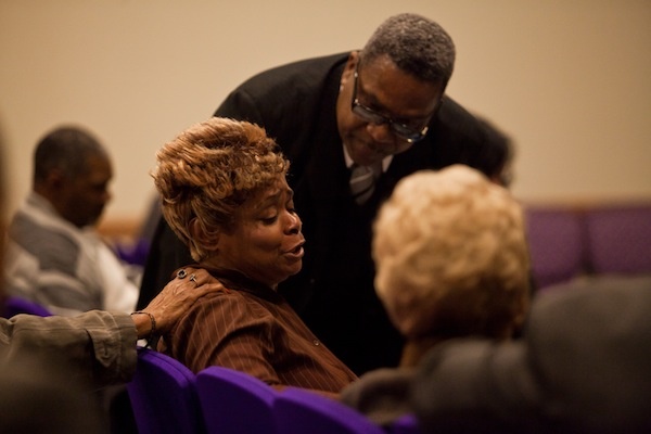 <p><p>Ms. Brown is consoled by a woman and Vernon V. Price, of Community Relations within the D.A's Office, while telling her story of intimidation and harassment by a neighbor and failed attempts at pressing charges against the man. (Brad Larrison/for NewsWorks)</p></p>
