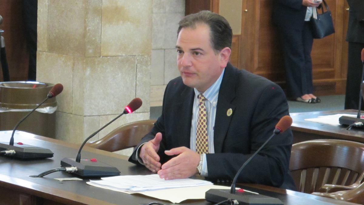  The bill's sponsor, Senator Nick Scutari, testifies before the Senate Budget Committee. (Phil Gregory/for NewsWorks) 
