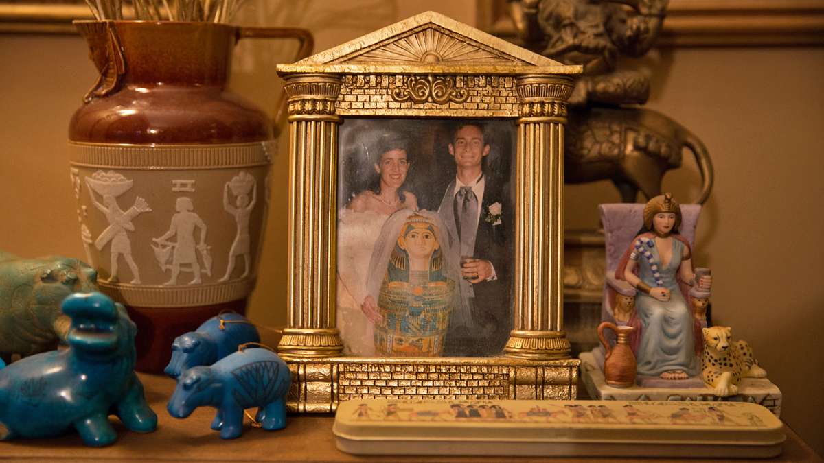 Josef and Jennifer Wegner met while studying at the University of Pennsylvania and incorporated Egypt into their wedding with a pyramid cake.  (Lindsay Lazarski/WHYY)