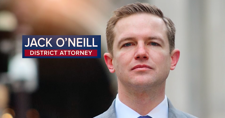  The only TV ad for DA candidate Jack O'Neill is run by a labor-funded Super PAC (NewsWorks screengrab) 