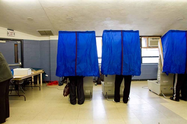 <p><p>Voters cast their ballots at Awbury Recreation Center on Tuesday. (Brad Larrison/for NewsWorks)</p></p>
