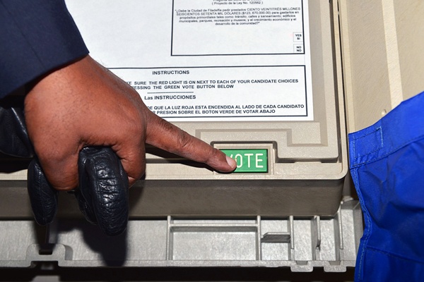 A vote is cast in Philadelphia on Election Day. (Bas Slabbers for WHYY, file)