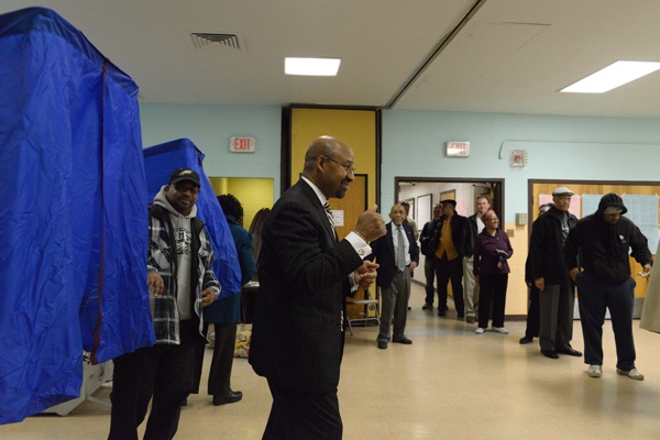 <p><p>Philadelphia Mayor Michael Nutter gives the "thumbs up" sign after voting at the John Anderson Cultural Center on Election Day, November 6, 2012. (Bas Slabbers/For NewsWorks)</p></p>
