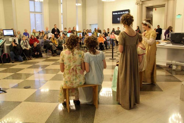<p><p>The Old Academy Players from East Falls put on a pop-up performance of scenes from "Pride and Prejudice" in Philbrick Hall to celebrate the 200th anniversary of the publication. (Emma Lee/for NewsWorks)</p></p>
