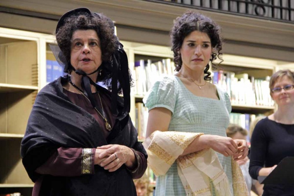<p><p>Elizabeth (Julia Wise) reacts to the remarks of the imperious Lady Catherine DeBourgh (Helga Krauss). (Emma Lee/for NewsWorks)</p></p>
