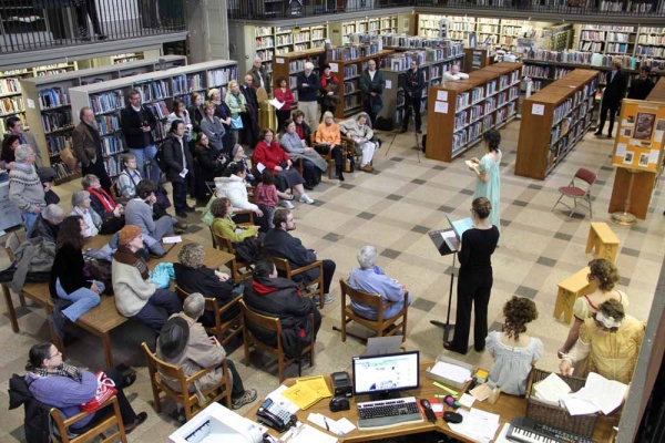 <p><p>The Old Academy Players perform the last of the pop-up scenes from "Pride and Prejudice" in Pepper Hall at the Free Public Library. (Emma Lee/for NewsWorks)</p></p>
