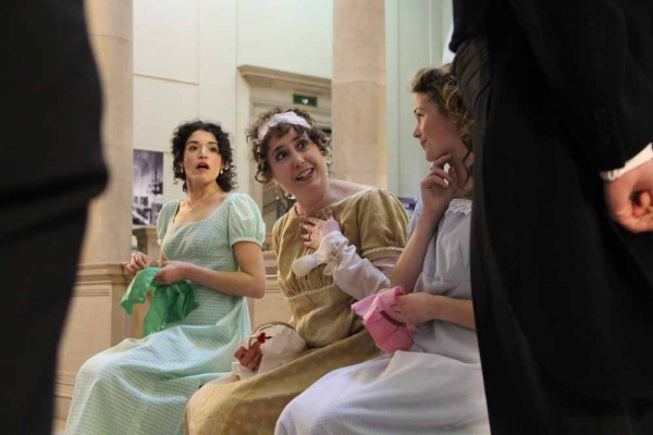 <p><p>Mrs. Bennet, portrayed by Jane Jennings performs a scene from "Pride and Prejudice" at the Free Public Library. (Emma Lee/for NewsWorks)</p></p>

