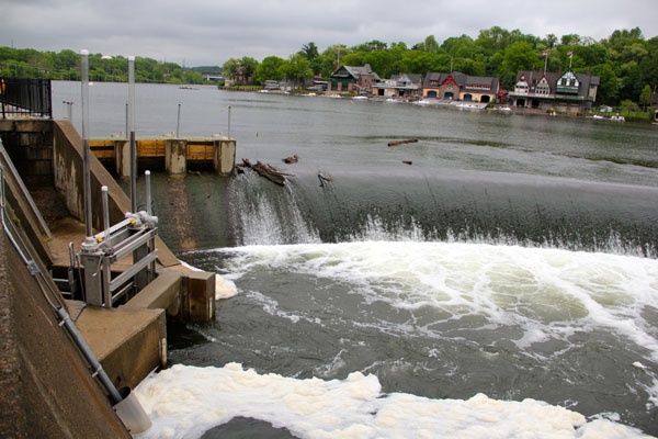 The entrance to the Fairmount Fish Way (left) leads to a labyrinth of chambers that allow fish to ascend gradually. (Emma Lee/for NewsWorks)