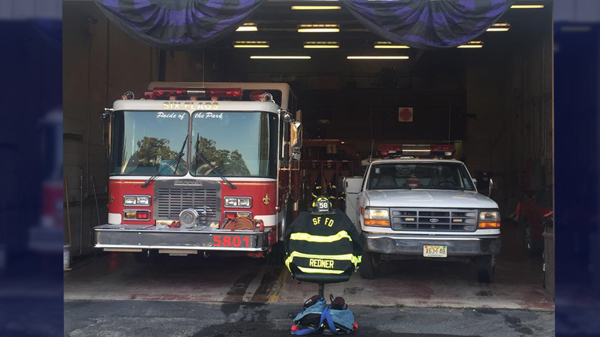  A tribute for George Redner III at the Six Flags Great Adventure Fire Department, where he worked. (Six Flags Fire Department) 