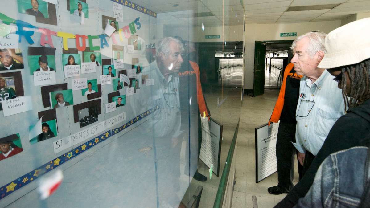 Pictures of ''students of the month'' were still posted inside the Germantown High School building. (Bas Slabbers/for NewsWorks)