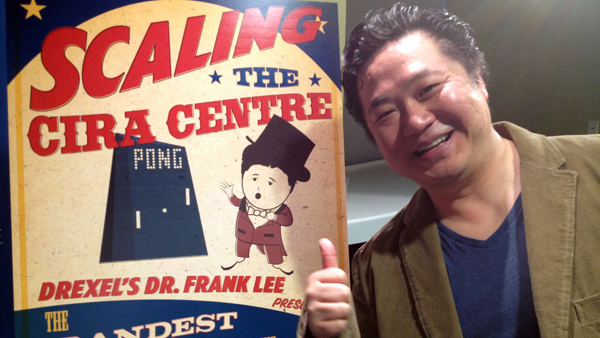  Frank Lee, co-founder of Drexel University's Game Design Program, is nominated for Geek  of the Year for putting a giant game of Pong on the face of Philadelphia's Cira Centre. (Zack Seward/WHYY) 