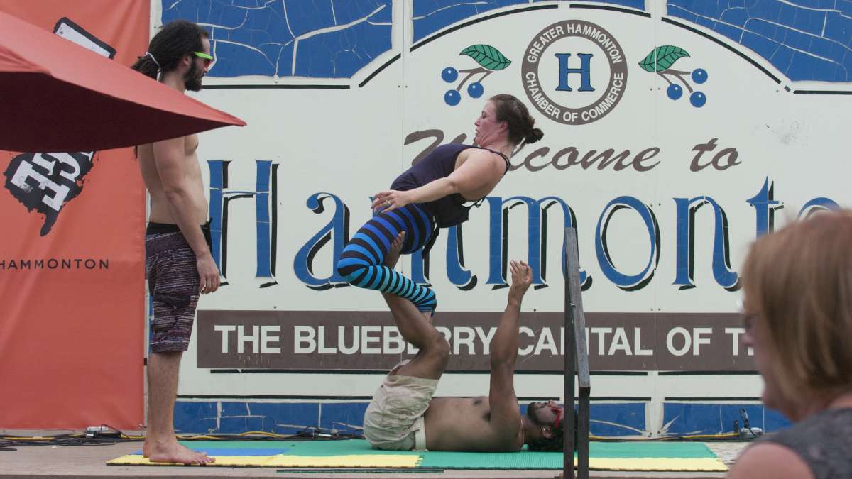 Evan Cohen , Candace Cihocki and Sudep Saha of Acro Everywhere perform during the first annual New Jersey Fringe Festival in Hammonton.