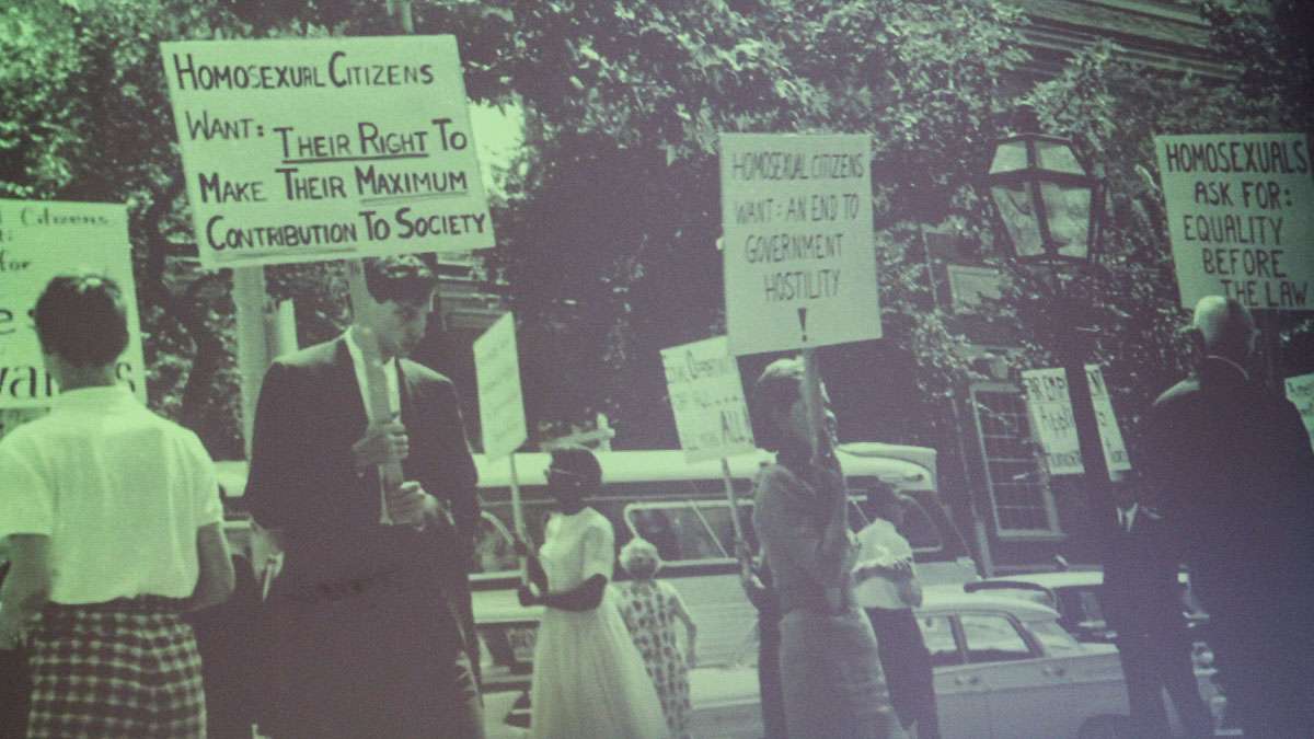 John James (left front) marches at the first Reminder Day in Philadelphia in 1964. (Kimberly Paynter/WHYY)
