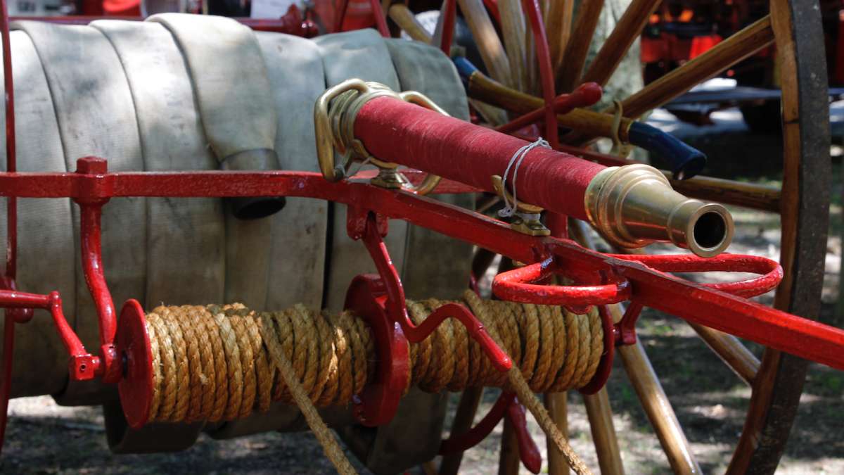 A horse drawn fire pumper at the 37th Annual Fire Apparatus Show and Muster at WheatonArts, in Millville, NJ, on Sunday. (Jana Shea for NewsWorks)