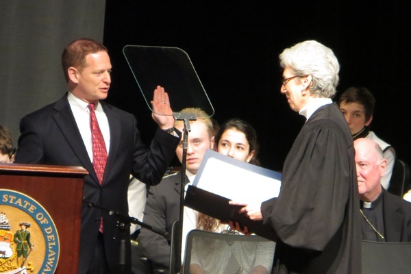 <p><p>Superior Court Judge Jan Jurden administers the oath of office to Lt. Gov. Denn. (Kim Phan/for NewsWorks)</p></p>
