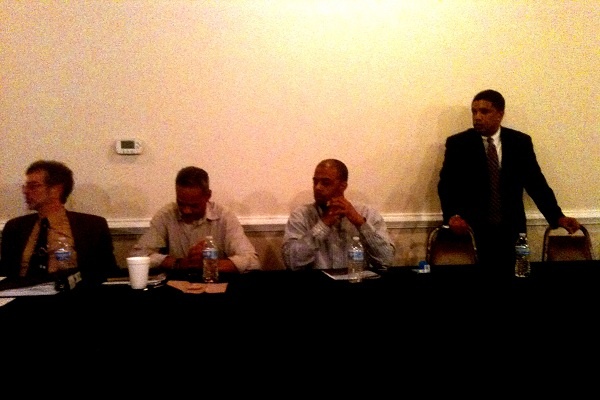 <p><p>Interim board members (L-R) Irv Ackelsberg, Mark Heppinstall, Rob Wheeler and Bob Bembry. (Karl Biemuller/for NewsWorks)</p></p>
