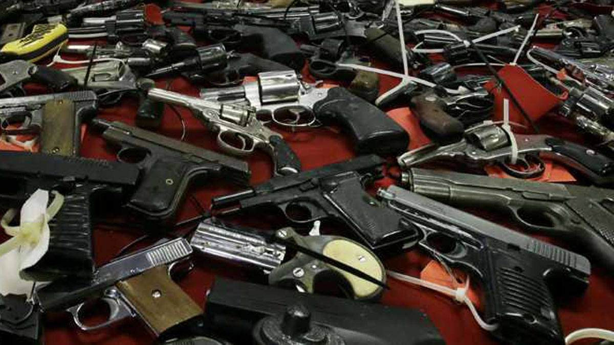 A 2012 gun buy back netted over 1100 guns in Camden, N.J. A few of those guns are shown here. (Mel Evans/AP Photo, file) 