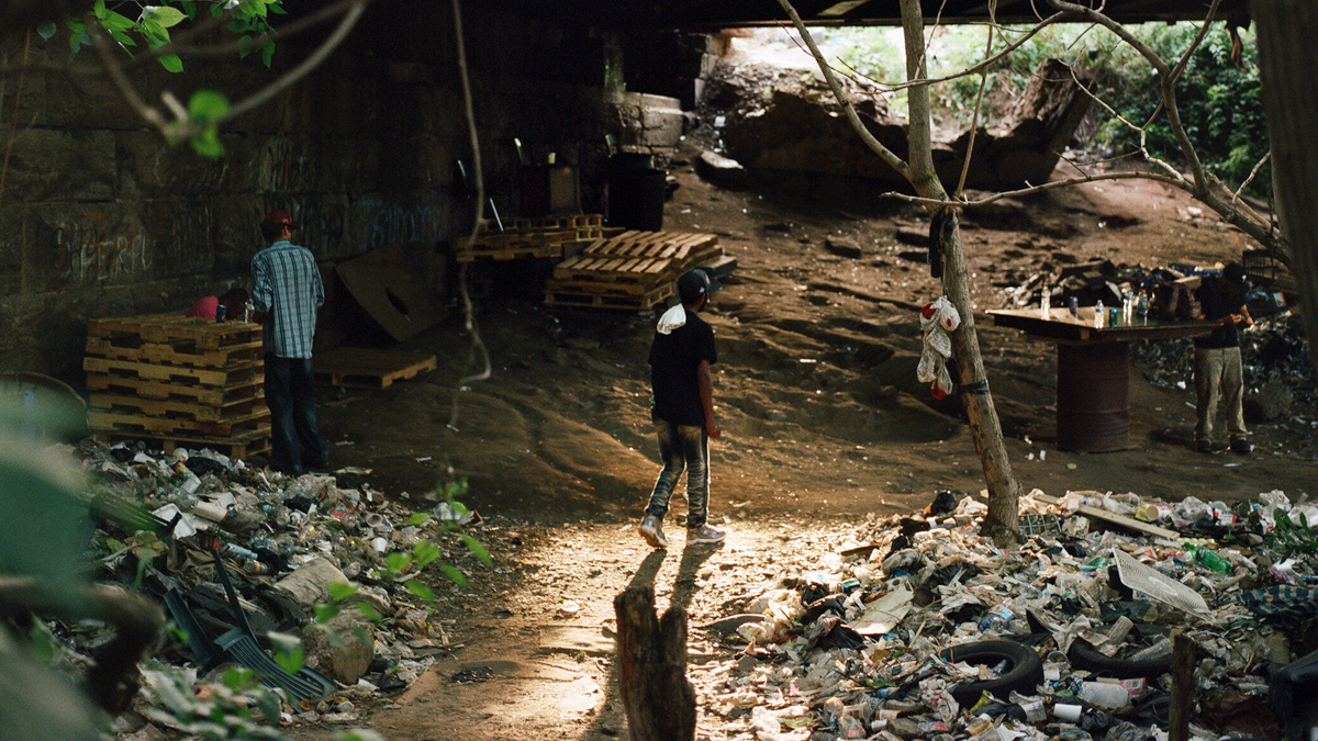  Under the 2nd street bridge in El Campamento, Kensington/Fairhill section of Philadelphia. (Photo by Jeffrey Stockbridge, https://kensingtonblues.com/) 