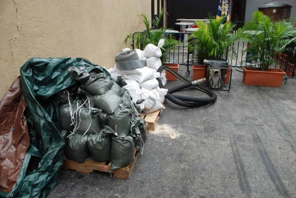 Manayunk Brewery is prepared with sandbags and water pumps (Max Matza/for NewsWorks)