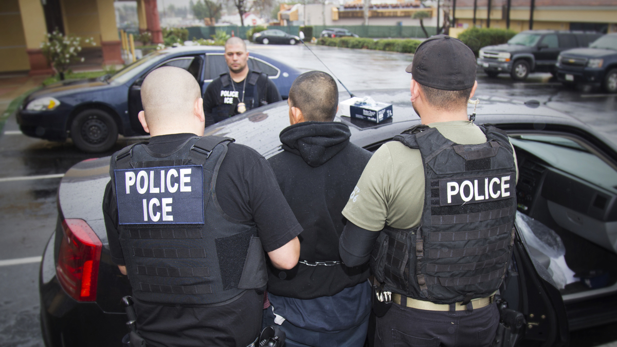 In this Tuesday, Feb. 7, 2017, photo released by U.S. Immigration and Customs Enforcement, foreign nationals are arrested during a targeted enforcement operation conducted by U.S. Immigration and Customs Enforcement (ICE) aimed at immigration fugitives (Charles Reed/U.S. Immigration and Customs Enforcement via AP) 