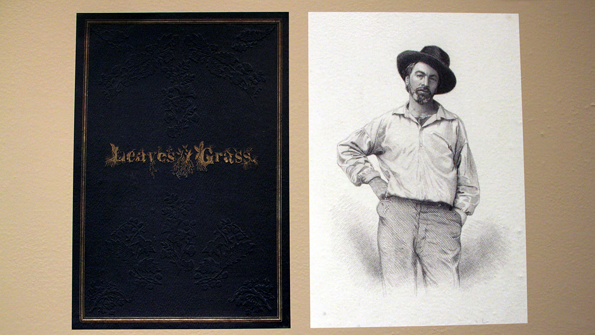  Walt Whitman's 'come-hither' portrait from Leaves of Grass stands in sharp contrast to the formal portraits of the time, according to curator Connie King. (Emma Lee/for NewsWorks) 