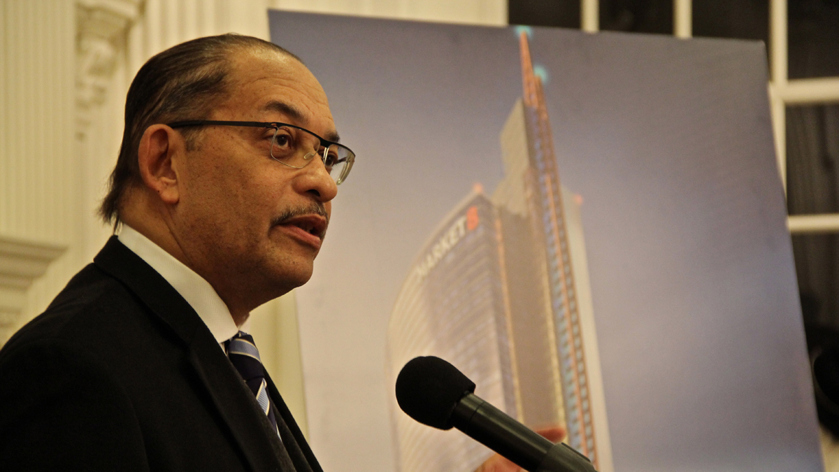  NAACP's Jerry Mondesire gives his support to the Market 8 casino development project because of the project's commitment to economic inclusion. (Emma Lee/for NewsWorks) 