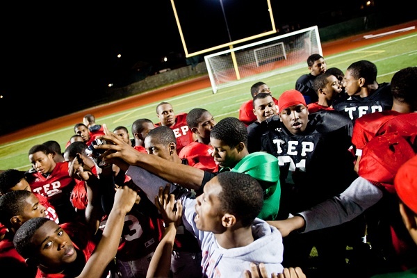 <p><p>The Imhotep Panthers closed out Tuesday's practice with a huddle and a "Family" yell. (Brad Larrison/for NewsWorks)</p></p>
