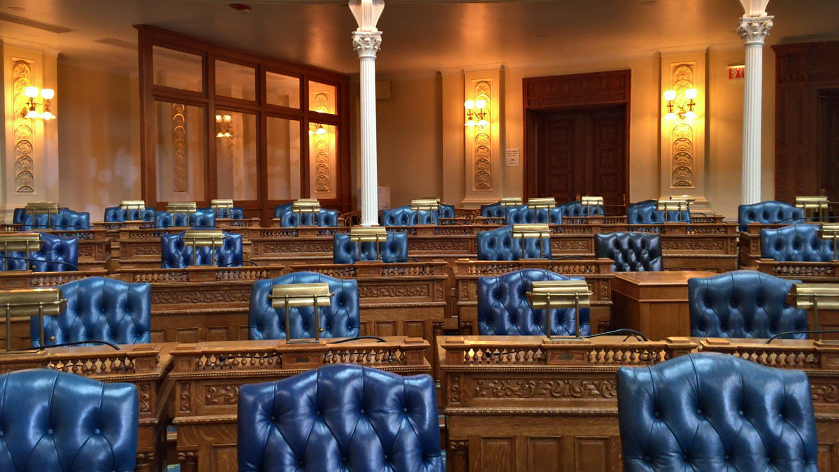 Interior of the Assembly chamber in the New Jersey Capitol building in Trenton. (Alan Tu/WHYY) 
