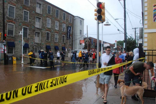 Flood waters continue to spread through Main Street (Max Matza/for NewsWorks)