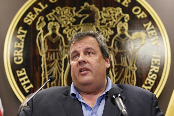 New Jersey Gov. Chris Christie gives a news conference in Trenton, N.J. as the state prepares for the arrival of Hurricane Irene on Saturday, Aug. 27, 2011. (AP Photo/Julio Cortez)