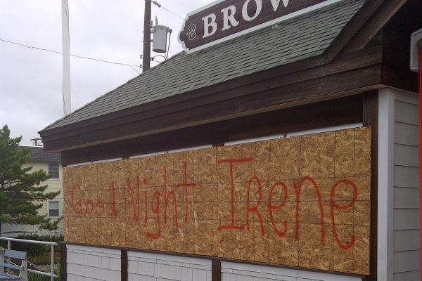 Some business owners in Southern New Jersey got a little creative with the boards that protected their windows. (Tom MacDonald/For NewsWorks)