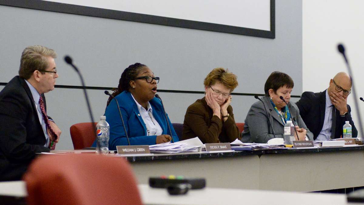 Commissioner Sylvia Simms introduces a surprise motion that puts charter conversion back on the table for Wister. (Bastiaan Slabbers for WHYY)