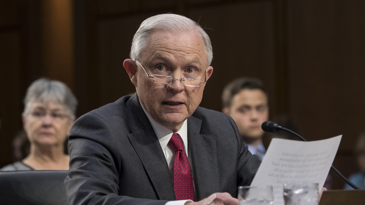  Attorney General Jeff Sessions testifies before the Senate Select Committee on Intelligence about his role in the firing of FBI Director James Comey and the investigation into contacts between Trump campaign associates and Russia, on Capitol Hill in Washington, Tuesday, June 13, 2017. (AP Photo/J. Scott Applewhite) 