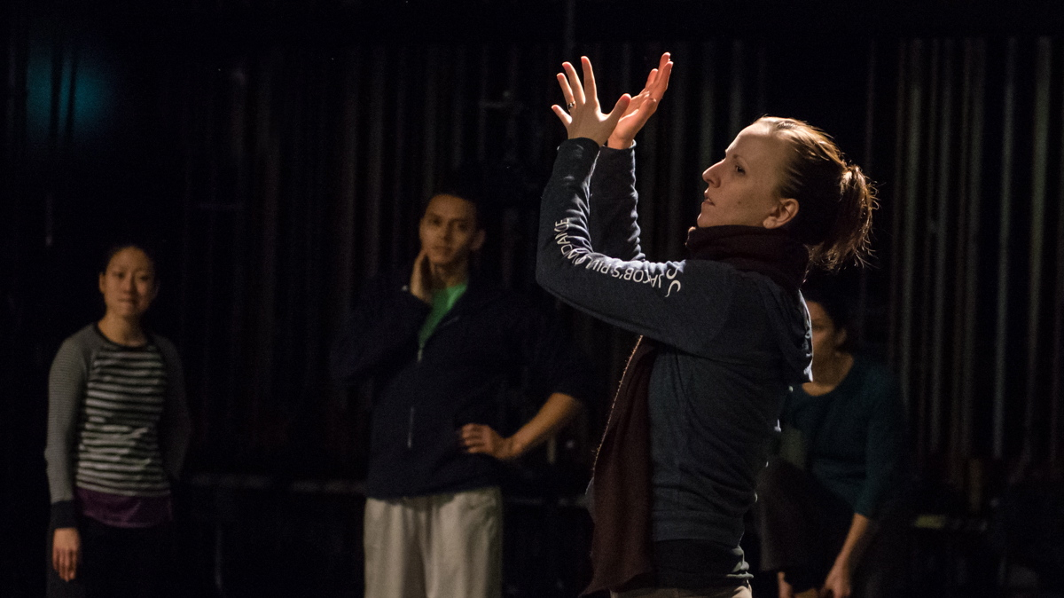  Jessica Lang rehearses 'Scape' with her dancers.  The choreographer is debuting a new work based on interviews with veterans with PTSD. (Photo by Christopher Jones) 