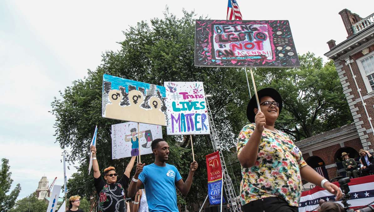 LGBT youth picket for rights and understanding at Philadelphia's July 4 celebration of the 50th anniversary of the gay rights movement. (Kimberly Paynter/WHYY) 