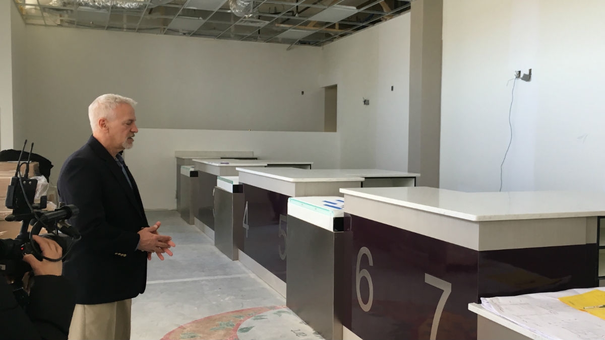  FSCC president Mark Lally gives a tour of the Lewes dispensary in March. (Mark Eichmann/WHYY) 