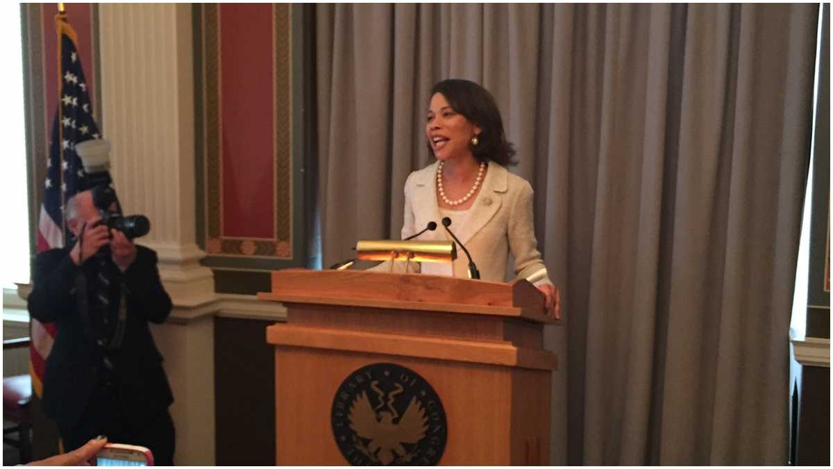  Delaware's first African American Congresswoman, Rep. Lisa Blunt-Rochester speaks to supporters at a reception at the U.S. Capitol in January. (File/WHYY) 
