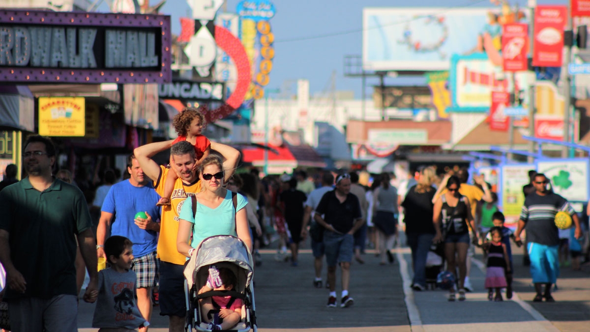 A crowded boardwalk in Wildwood