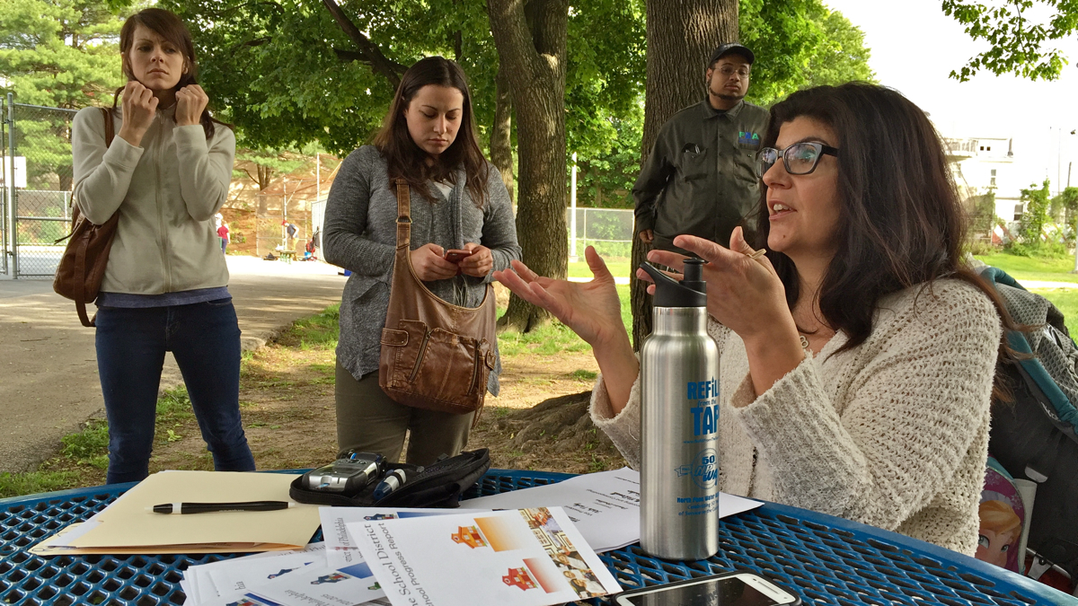  Lauren Perez, as president of the Dobson Home and School Association, led the movement to prevent more special-education students from attending the school. (Avi Wolfman-Arent/WHYY) 