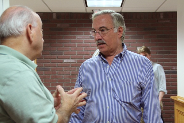 <p><p>Long Beach Mayor Joseph Mancini directs clean-up operations from town hall. He says he will call every beach-front property owner to persuade them to sign an easement allowing beach replenishment. (Emma Lee/for NewsWorks)</p></p>
