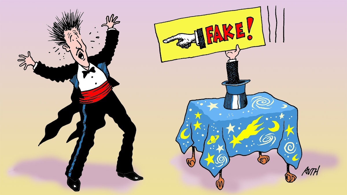  The Amazing Randi has shown that even scientists can be fooled. (Illustration by Tony Auth) 