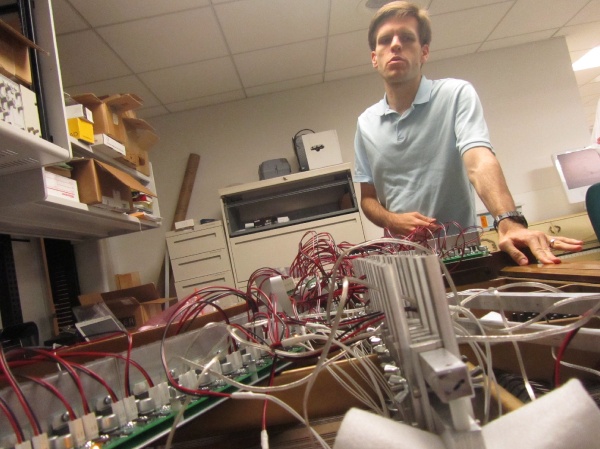 Andrew McPherson, electrical engineer and musician/composer created the magnetic resonator piano. (Peter Crimmins/For NewsWorks)