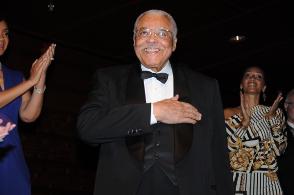 <p><p>Honoree James Earl Jones acknowledges the crowd after being introduced gala host, actor Terrence Howard (Photo courtesy of George B. Feder)</p></p>
