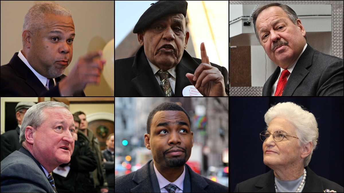  (Clockwise from left) Philadelphia mayoral candidates, Senator Anthony Hardy Williams, Milton Street, Nelson Diaz, Jim Kenney, Doug Oliver, and Lynne Abraham (NewsWorks file photos) 