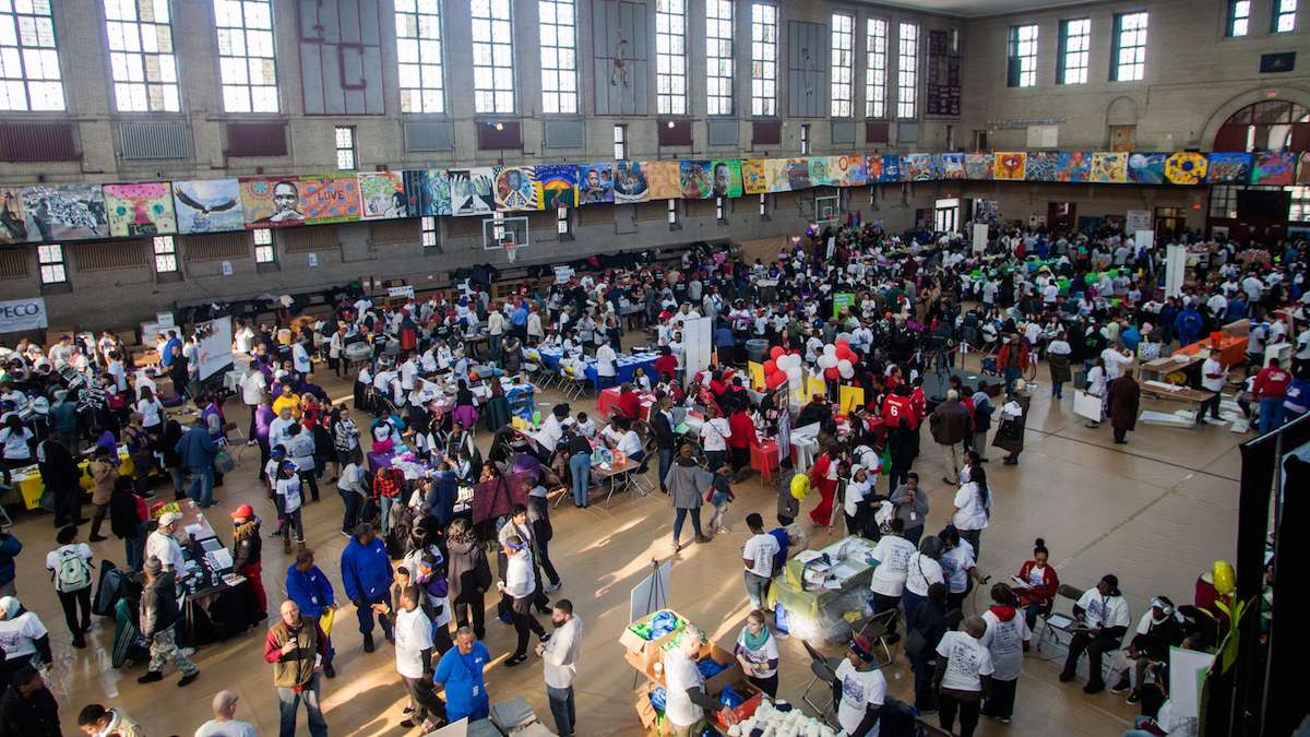 Philadelphians walk through a job and services fair at Girard College on Martin Luther King Day 2017.