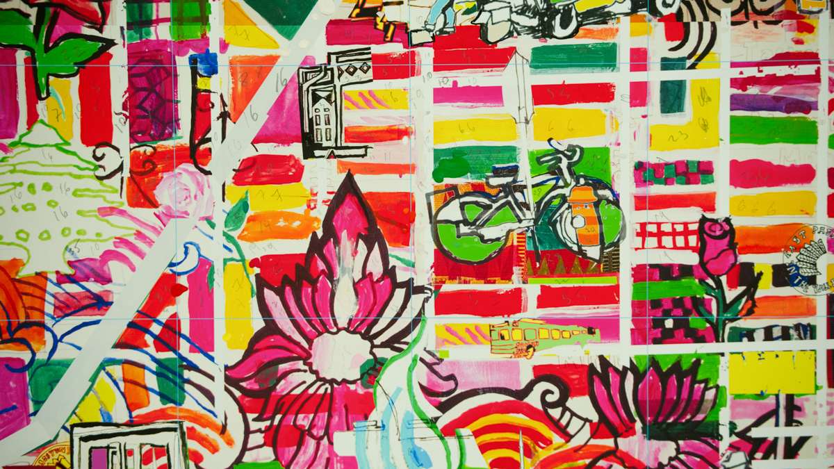 Shown is a close-up of the original ''Migrating Home'' painting.