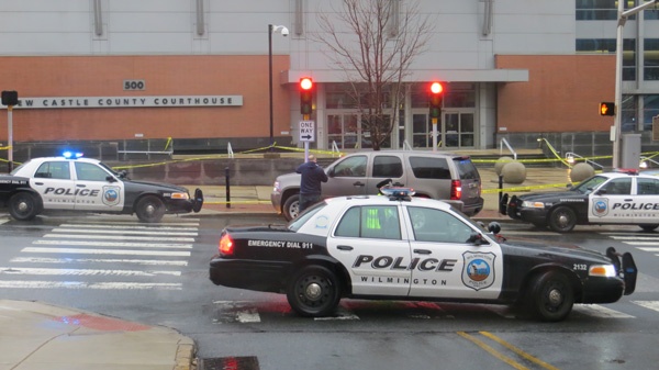 <p><p>Court workers and anyone with court business were kept inside the New Castle County Courthouse for several hours after the morning shooting. (Mark Eichmann/WHYY)</p></p>
