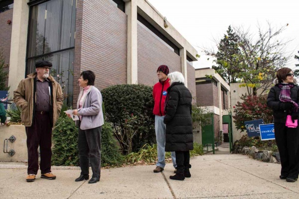 <p><p>State Rep. Pamela DeLissio stands outside of the Roxborough Library on Election Day. (Francis Hilario/for NewsWorks)</p></p>
