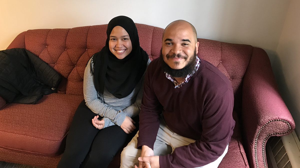  Dayana Mustak and University of Pennsylvania Chaplain Chaz Howard (Jennifer Lynn/WHYY)  
