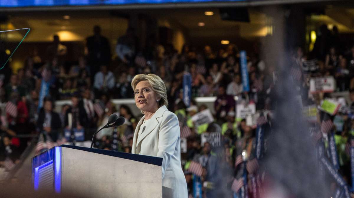  Hillary Clinton accepts the Democratic Party nomination for President of the United States Thursday evening. (Kimberly Paynter/WHYY) 